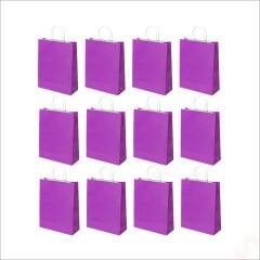 Büküm Saplı Kraft Çanta 32 x 26 x 12 cm, Mor - 12 Adet