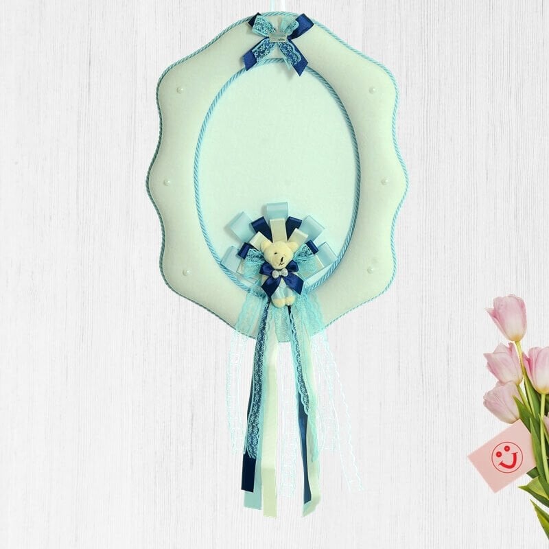 Ayıcıklı, Oval Kumaş Kapı Süsü, Mavi