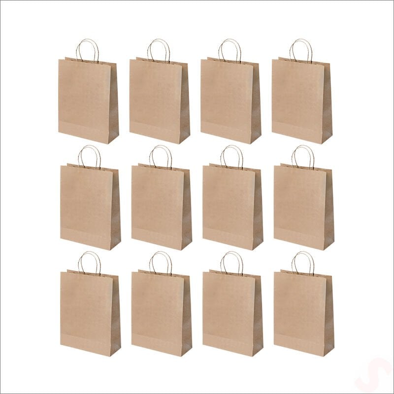 Büküm Saplı Kraft Çanta 32 x 26 x 12 cm, Natürel - 12 Adet
