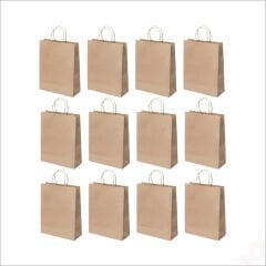 Büküm Saplı Kraft Çanta 32 x 26 x 12 cm, Natürel - 12 Adet