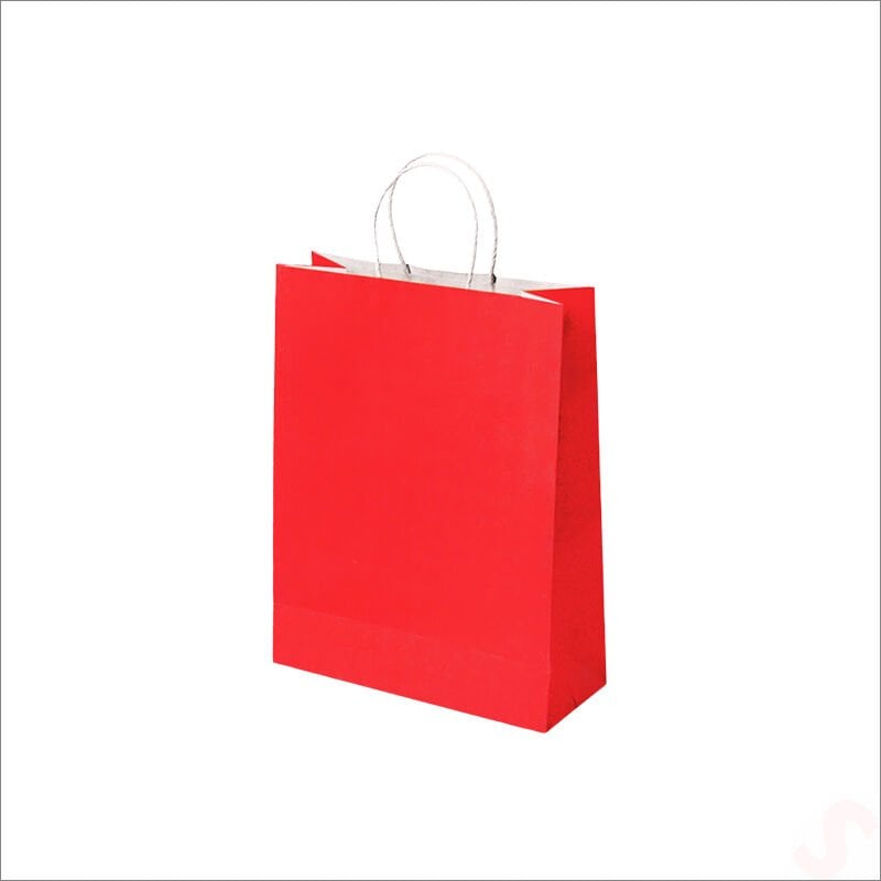 Büküm Saplı Kraft Çanta 32 x 26 x 12 cm, Kırmızı - 1 Adet