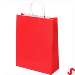 Büküm Saplı Kraft Çanta 32 x 26 x 12 cm, Kırmızı - 1 Adet