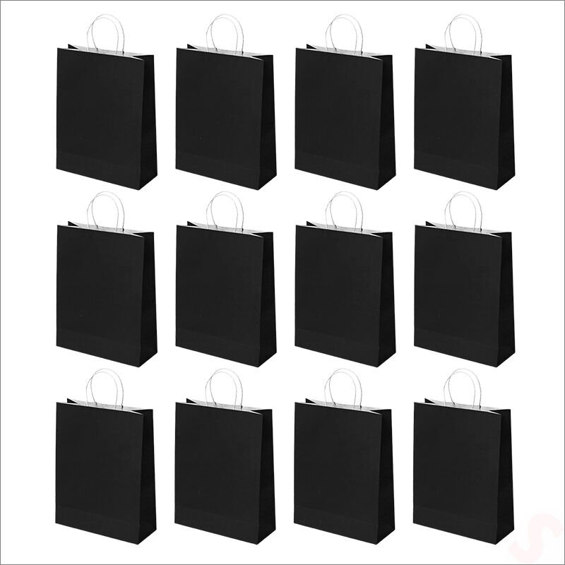 Büküm Saplı Kraft Çanta 42 x 31 x 12 cm, Siyah - 12 Adet