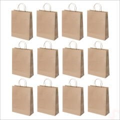 Büküm Saplı Kraft Çanta 42 x 31 x 12 cm, Natürel - 12 Adet