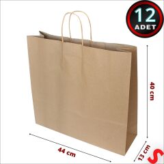 Büküm Saplı Kraft Çanta 40 x 44 x 13 cm, Natürel - 12 Adet