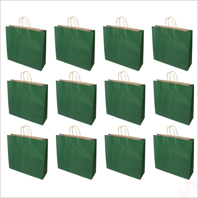 Büküm Saplı Kraft Çanta 40 x 44 x 13 cm, Yeşil - 12 Adet