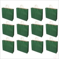 Büküm Saplı Kraft Çanta 40 x 44 x 13 cm, Yeşil - 12 Adet