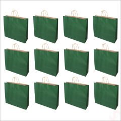 Büküm Saplı Kraft Çanta 40 x 44 x 13 cm, Yeşil - 12 Adet