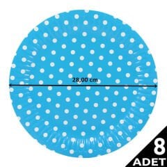 Puanlı, Mavi Karton Tabak - 23,00 cm - 8 Adet