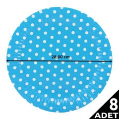 Puanlı, Mavi Karton Tabak - 23,00 cm - 8 Adet