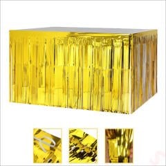Parlak Saçaklı Işıltılı Masa Eteği 75cm x 275cm - Altın