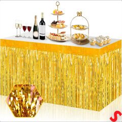 Parlak Saçaklı Işıltılı Masa Eteği 75cm x 275cm - Altın