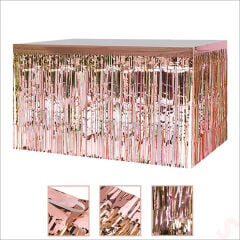 Parlak Saçaklı Işıltılı Masa Eteği 75cm x 275cm - Rose Gold