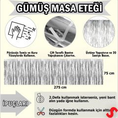 Parlak Saçaklı Işıltılı Masa Eteği 75cm x 275cm - Gümüş