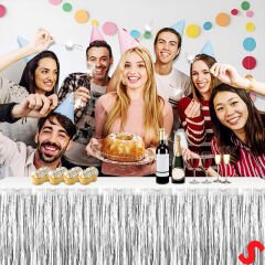 Parlak Saçaklı Işıltılı Masa Eteği 75cm x 275cm - Gümüş