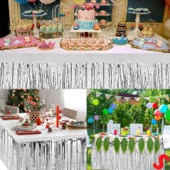 Parlak Saçaklı Işıltılı Masa Eteği 75cm x 275cm - Gümüş