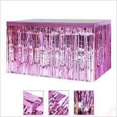 Parlak Saçaklı Işıltılı Masa Eteği 75cm x 275cm - Pembe