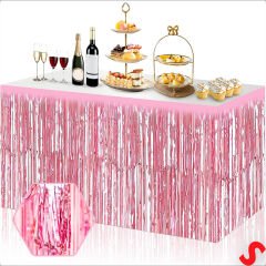 Parlak Saçaklı Işıltılı Masa Eteği 75cm x 275cm - Pembe