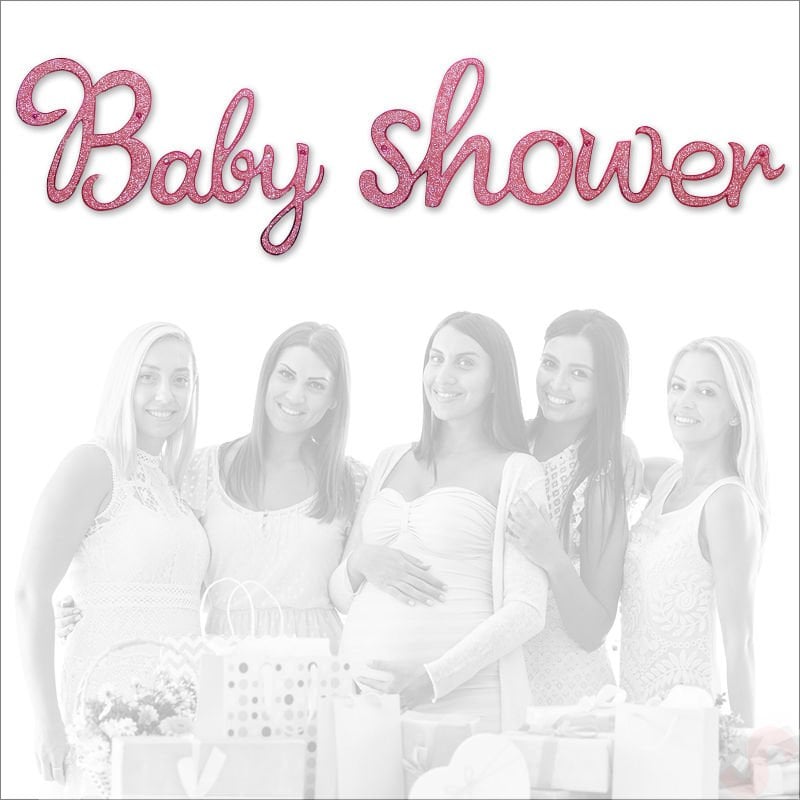 Baby Shower Simli Folyo Karton Banner, 90 cm - Pembe