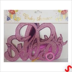 Baby Shower Simli Folyo Karton Banner, 90 cm - Pembe