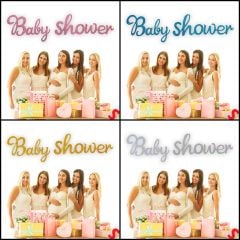 Baby Shower Simli Folyo Karton Banner, 90 cm - Pembe