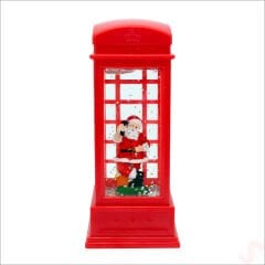 Uçuşan Simli,12,5 x 5cm Led Işıklı Telefon Kulübesi Küre-Noel Baba