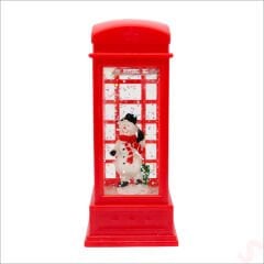 Uçuşan Simli,12,5 x 5cm Led Işıklı Telefon Kulübesi Küre-Kardan Adam