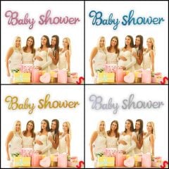 Baby Shower Simli Folyo Karton Banner, 90 cm - Altın