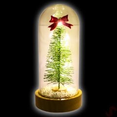 Yılbaşı Ağaçlı ve Led Işıklı, 17cm x 8cm Cam Fanus