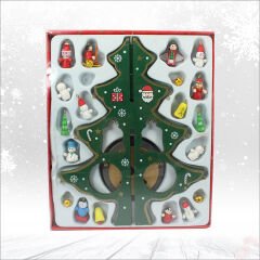 20 Parça SüSLü Ahşap 27cm Mini Yılbaşı Ağaç Seti - Yeşil