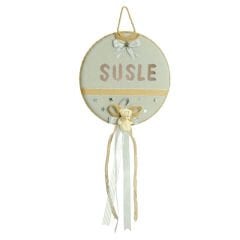 Doğa Temalı, Ayıcıklı Keten Kumaş Kapı Süsü, Gri