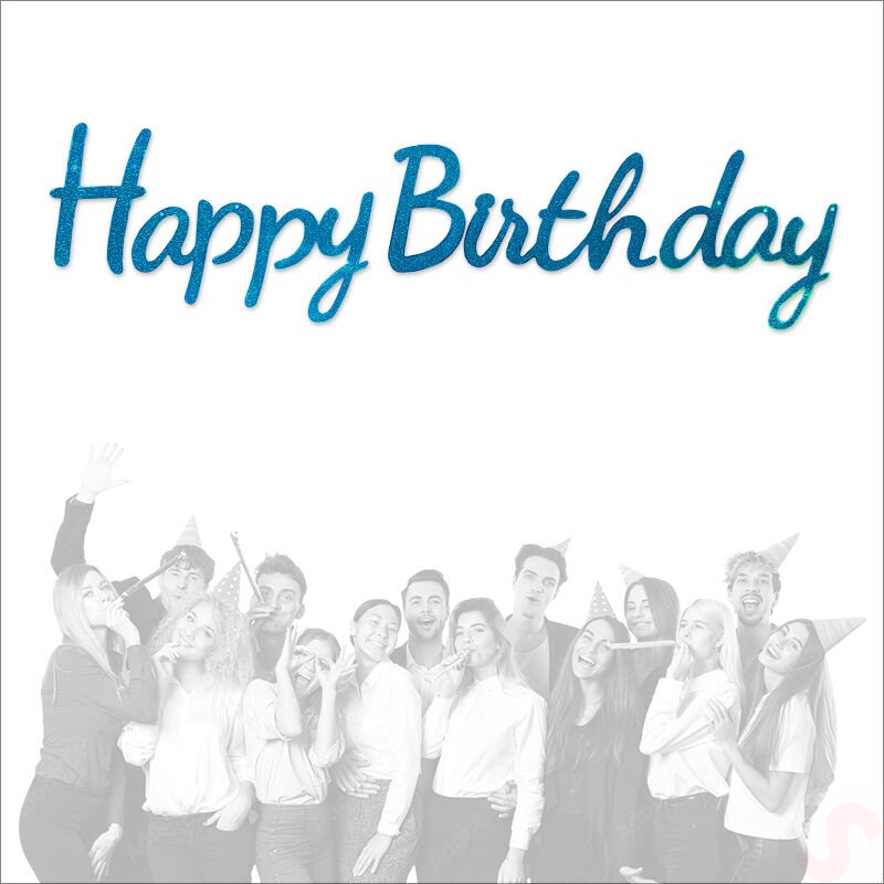 Happy Birthday Simli Folyo Karton Banner, 2 mt - Mavi