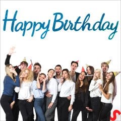 Happy Birthday Simli Folyo Karton Banner, 2 mt - Mavi