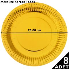 Metalize Altın Karton Tabak, 23 cm - 8 Adet