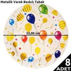 Varak Baskılı, Uçan Balonlar Karton Tabak, 23 cm - 8 Adet