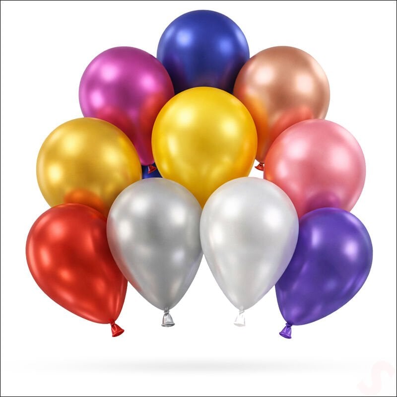 Metalik Parlak Balon, 30 cm x 10 Adet - Çok Renkli