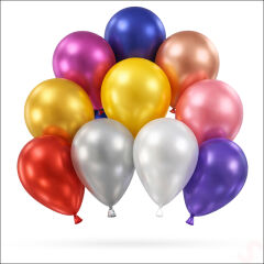 Metalik Parlak Balon, 30 cm x 10 Adet - Çok Renkli