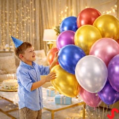 Metalik Parlak Balon, 30 cm x 10 Adet - Çok Renkli