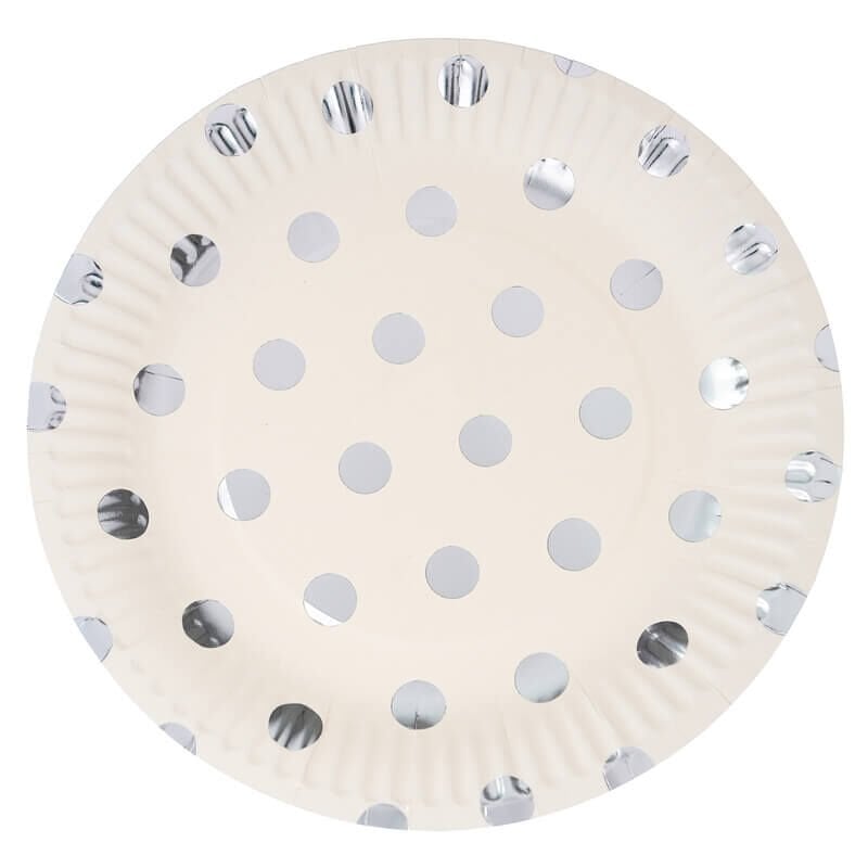 Varak Baskılı, Gümüş Puanlı Karton Tabak, 23 cm - 8 Adet