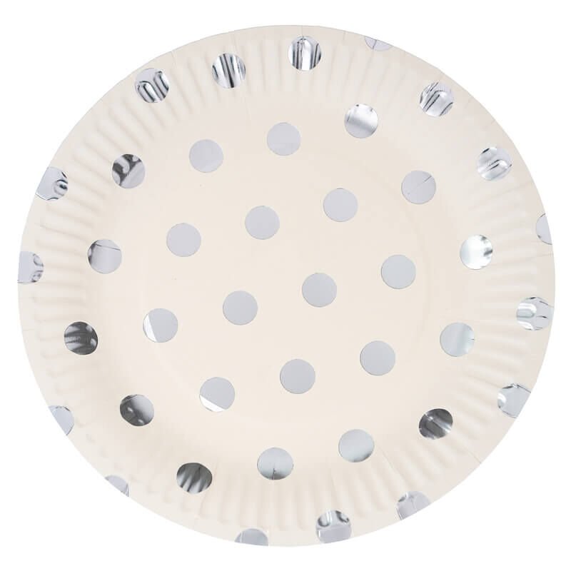Varak Baskılı, Gümüş Puanlı Karton Tabak, 23 cm - 8 Adet
