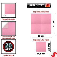 Pembe Peçete - 33cm x 33cm - 20 Adet