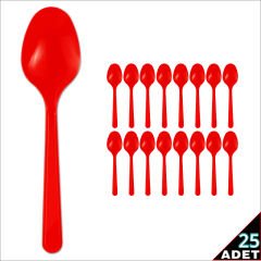 Plastik Kaşık, Kırmızı - 25 Adet