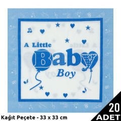 Baby Shower Peçete, Mavi - 33 x 33 cm - 20 Adet