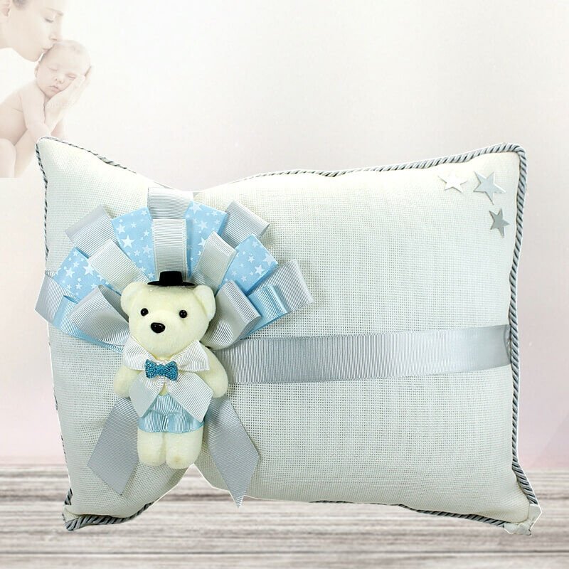 Takı Yastığı, Keten Kumaş Mavi & Gümüş