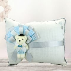 Takı Yastığı, Keten Kumaş Mavi & Gümüş