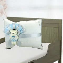 Takı Yastığı, Keten Kumaş Mavi & Gümüş