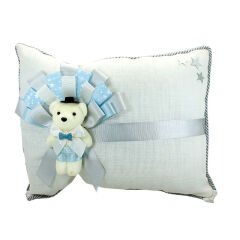 Takı Yastığı, Keten Kumaş Mavi & Gümüş