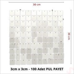 Işıltılı Pul Payetli Arka Fon Paneli, 30cm x 30cm - Gümüş