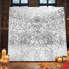 Işıltılı Pul Payetli Arka Fon Paneli, 30cm x 30cm - Gümüş