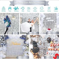 Işıltılı Pul Payetli Arka Fon Paneli, 30cm x 30cm - Gümüş